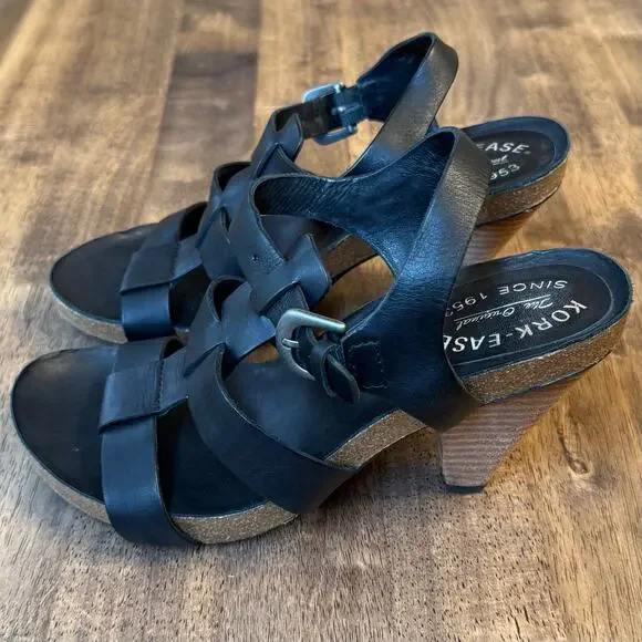 Kork-Ease Elinor Sandal Heel Genuine Leather Cork Strappy Black US 8 EU 39 - Picture 5 of 12